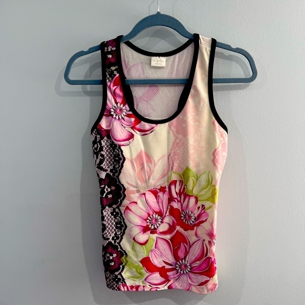 So Sporty Polyester Floral Tank with Bra shelf Size small